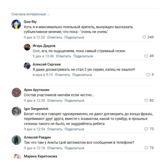 Во «ВКонтакте» критикуют участников в шестом сезоне «Большого шоу»
