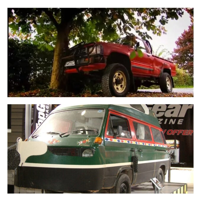 Неуязвимая Toyota Hilux (сверху) и Volkswagen DamperVan 1981 года