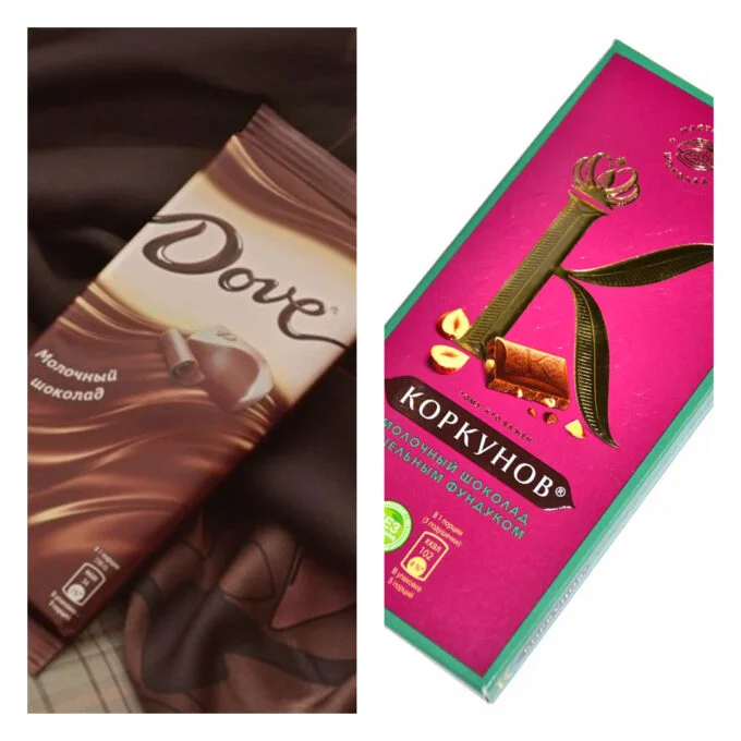 Шоколадные плитки Dove и «Коркунов»