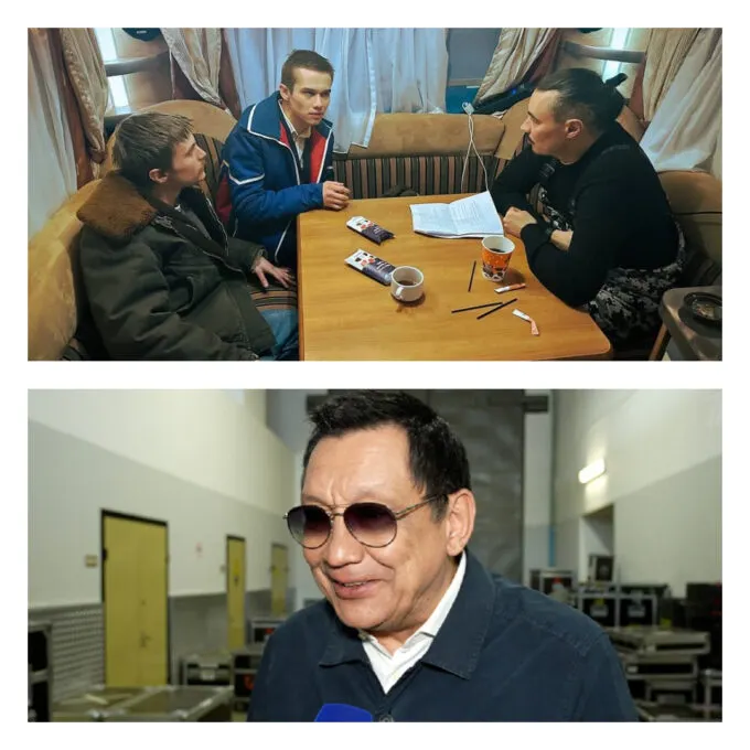 Актеры Иван Янковский и Рузиль Минекаев, режиссер Жора Крыжовников на съемках сериала «Слово пацана. Кровь на асфальте» (сверху) и режиссер Егор Кончаловский (снизу)