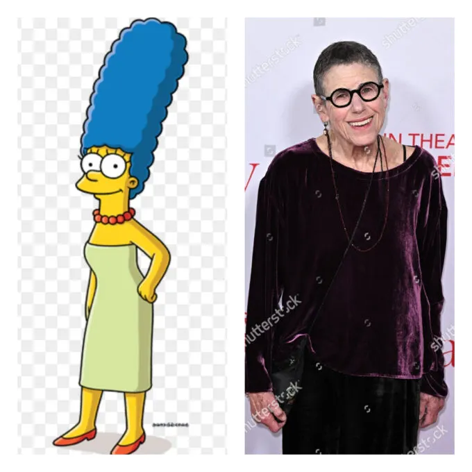 Мардж Симпсон (слева) и актриса озвучки Джулия Кавнер