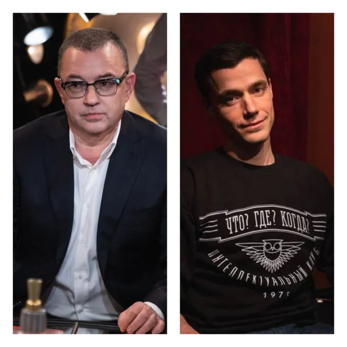 Ведущий «Что? Где? Когда?» Борис Крюк (слева) и его сын Михаил Крюк (справа)