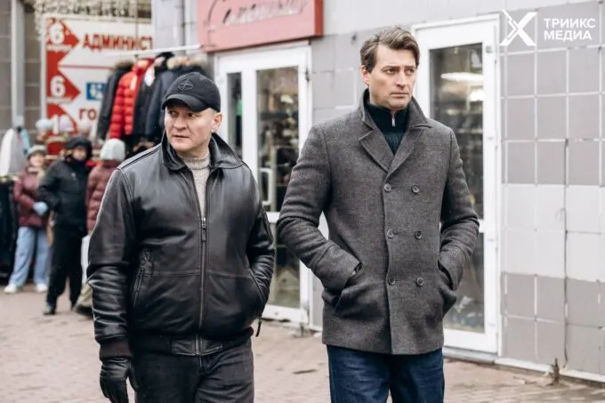 Сергей Жарков и Иван Колесников на съемках сериала НТВ «Первый отдел»