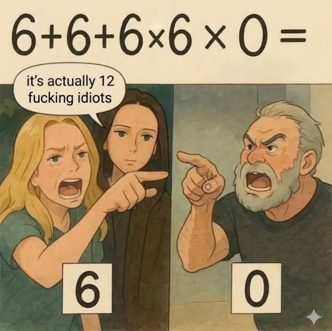 Решение примера 6+6+6х6х0=? Правильный ответ равен 12