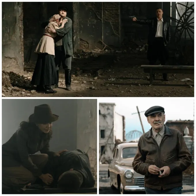 Съемки сериала Первого канала Екатерина Климова и Александр Панкратов-Черный на съемках сериала «По законам послевоенного времени»